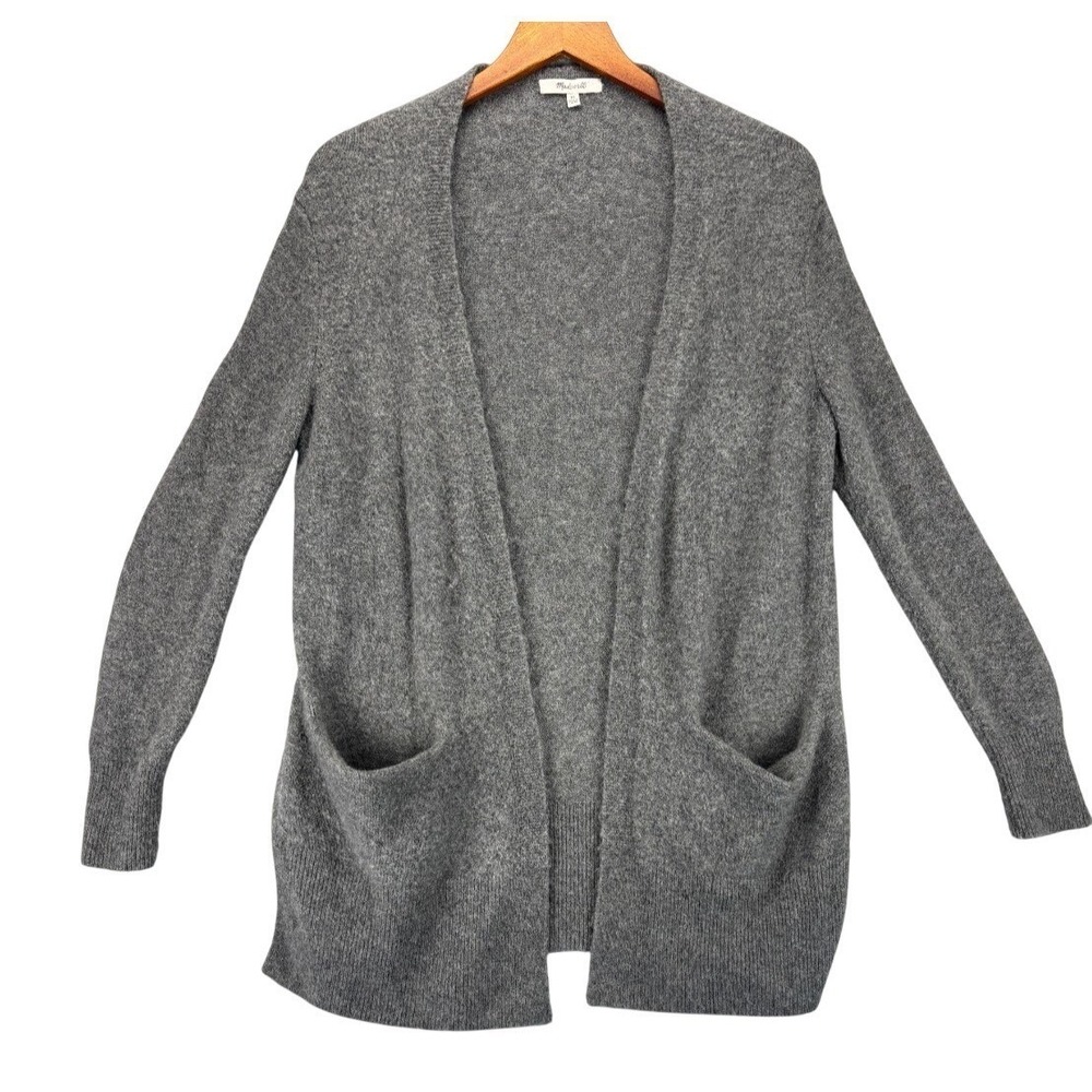 Madewell Women XS Gray Alpaca Wool Open Cardigan Sweater Pockets‎ Lounge